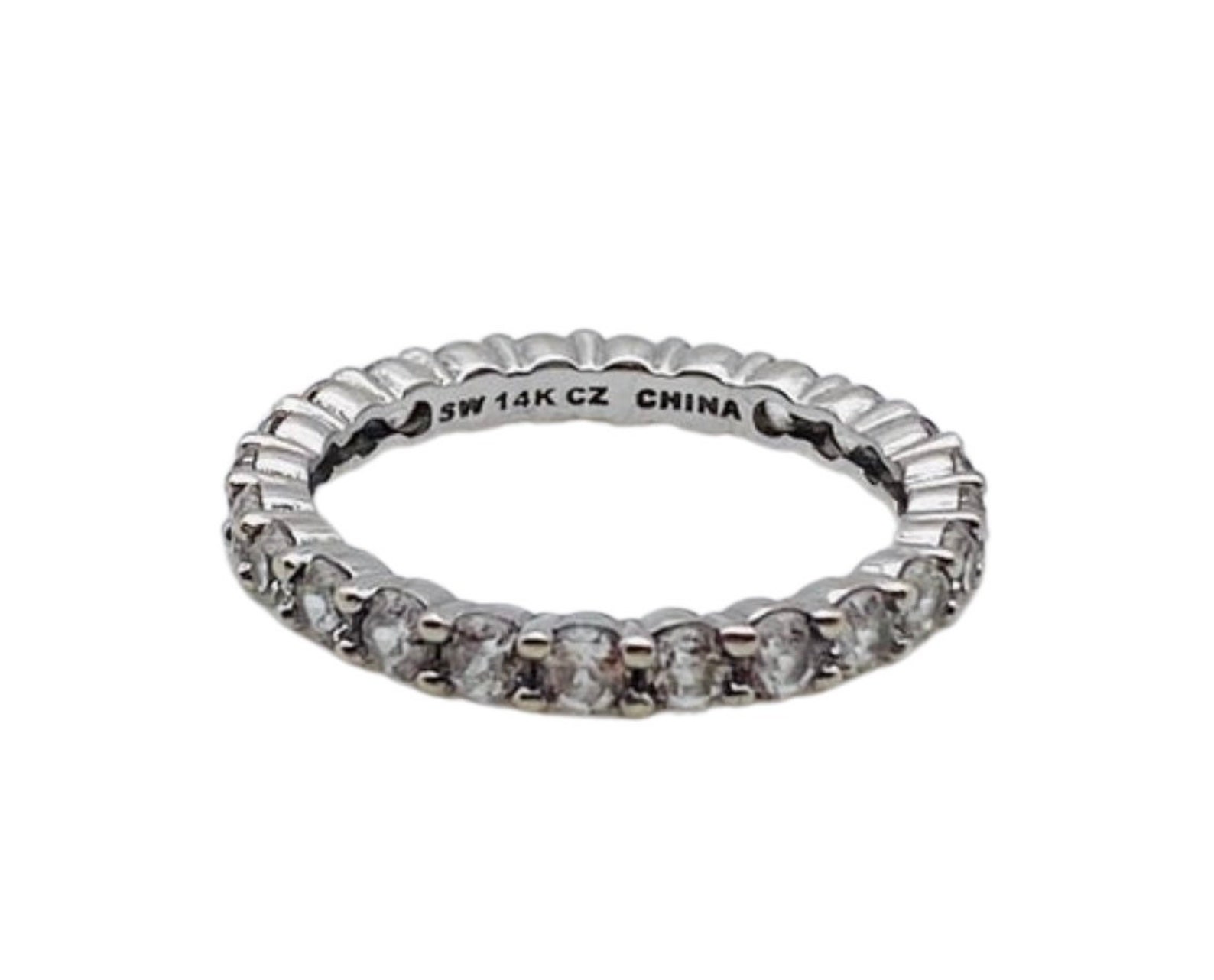 Awesome Solid 14k White Gold CZ Eternity Band Ring Size 6 Etsy