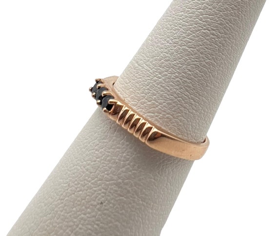 Awesome Solid 14k Rose Gold Ribbed Sapphire Band … - image 5