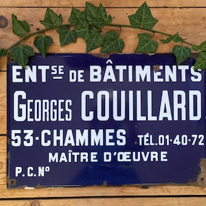 French Vintage Blue and White Enamel Builder&#39;s Sign Wall Display Advertising Sign