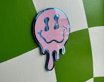 Druppelend smileygezicht muurkunst spiegel glimlach woondecoratie Happy Wall Hanging