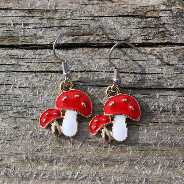 Cottagecore Mushroom Dangle Earrings, Mushroom Jewellery, Mushroom Gifts, Folklore Earrings, Quirky Earrings