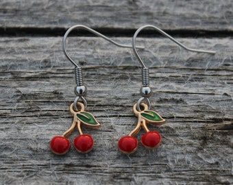 Cherry Dangle Earrings, Cherry Jewellery, Fruit Earrings, Trendy Earrings, Y2K Earrings