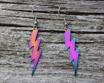 Purple Lightning Bolt Earrings/Funky, Retro, 1980s Aesthetic Earrings/Retro Jewellery/Lightning Jewelry/Surgical Steel