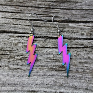 Purple Lightning Bolt Earrings/Funky, Retro, 1980s Aesthetic Earrings/Retro Jewellery/Lightning Jewelry/Surgical Steel