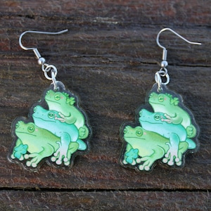 Stack of Frogs Dangle Earrings, Quirky Statement Earrings, Whimsical Accessories