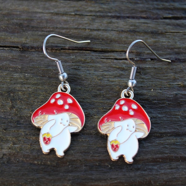 Mushroom person earrings, Cottagecore Mushroom Earrings, Mushroom Jewellery, Novelty Earrings
