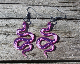 Pink Snake Dangle Earrings, Snake Moon Phase Earrings, Snake jewellery, pink Goth earrings, Pastel Goth Earrings, Acrylic Earrings