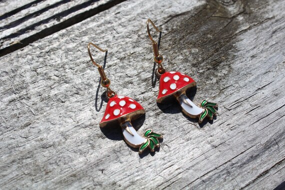Red Mushroom Toadstool Earrings Cute Cottagecore Earrings