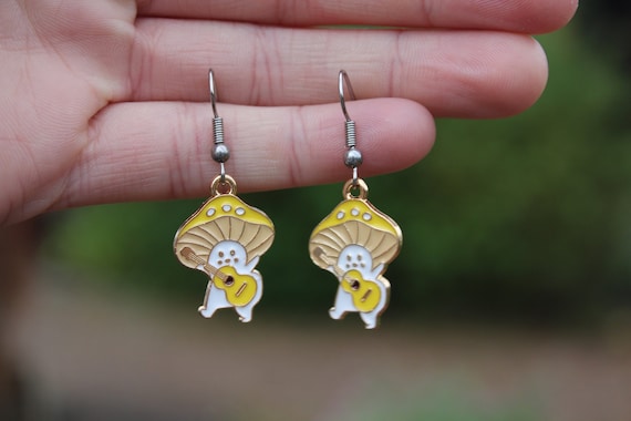 Mushroom Man Dangle Earrings, Whimsy Autumn Earrings, Cottagecore Earrings