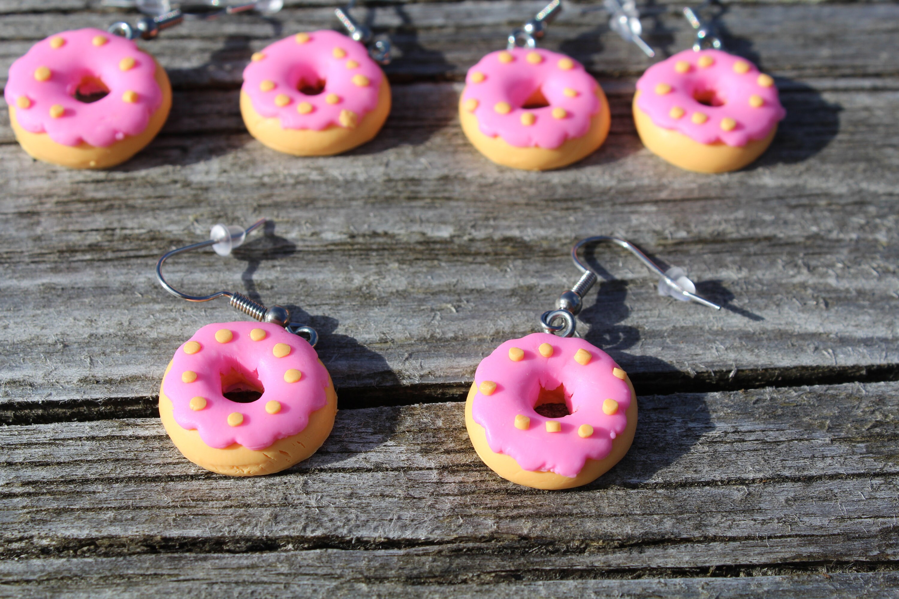 Polymer Clay Pink doughnut earrings/Food Earrings/ Donut Etsy