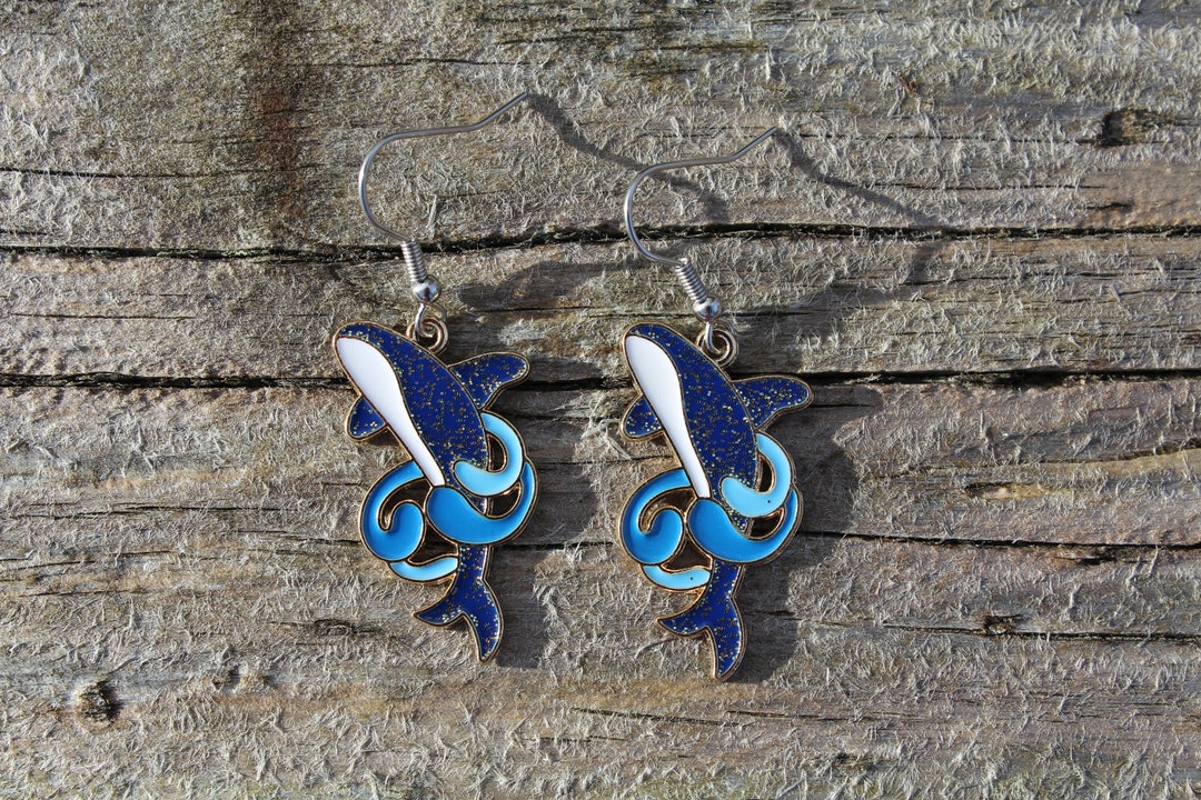 Killer Whale Drop Earrings, Orca Whale Earrings, Ocean Earrings, Marine ...