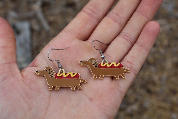 NEWEI Acrylic Cute Boho Wiener Dachshund Dangle Earrings Fun Puppy Pets Bohemian Design Jewellery Accessories Weiner Dog Gifts For Women Dog Mom Animal Lovers (Blue