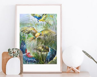 Wand Kunst Druck, Tropische Papagei Malerei, Bunte Wohnkultur für Schlafzimmer, Vogel Wand Kunst Malerei