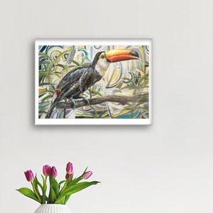 Impression d'art toucan, impression d'art mural couleur, oeuvre d'art d'oiseau tropical, impression A3 pour la décoration intérieure image 4