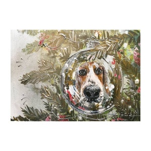 Carte de Noël - « Beagle in a Bauble » Design humoristique