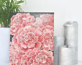 Floral wall art painting, Peony wall art, 25 x 20 cm small canvas painting for home decor