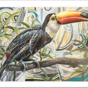 Impression d'art toucan, impression d'art mural couleur, oeuvre d'art d'oiseau tropical, impression A3 pour la décoration intérieure image 3