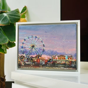 Funfair painting, Original acrylic canvas artwork, 25 x 30 cm, Colourful carnival landscape wall art, Contemporary home decor