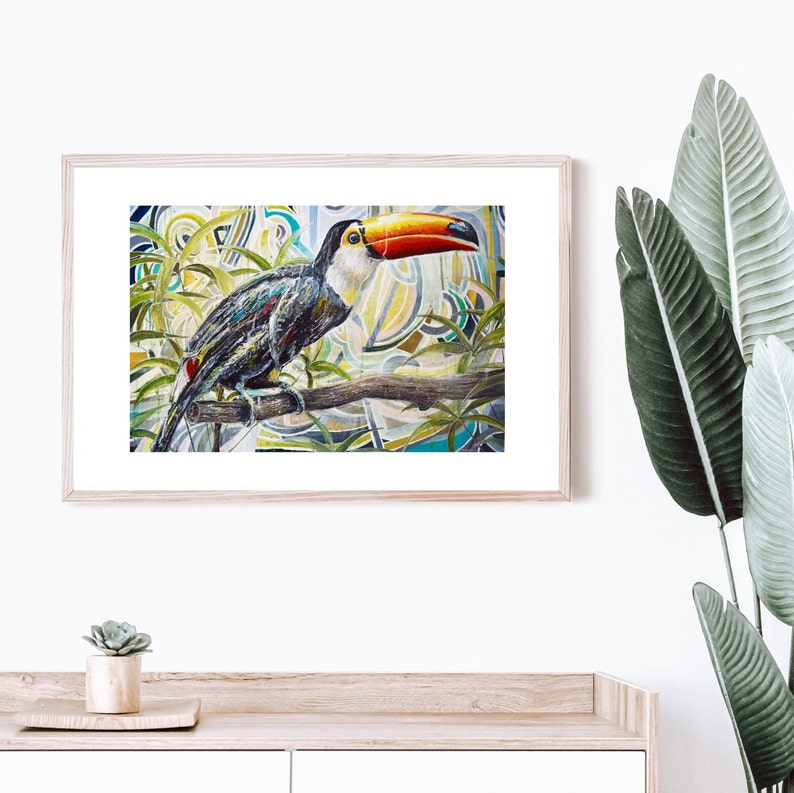 Impression d'art toucan, impression d'art mural couleur, oeuvre d'art d'oiseau tropical, impression A3 pour la décoration intérieure image 1