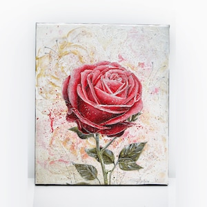 Dipinto di rose di San Valentino, Arte su tela originale, Dipinto floreale da parete, Decorazione primaverile per la casa, Regalo di San Valentino per lei