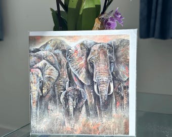 Cartão de felicitações de elefante, Cartão de presente quadrado, Interior em branco, Cartão e envelope de alta qualidade, Cartão de aniversário de animal, Cartão de safári