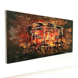 Carousel painting, Circus, funfair inspired artwork, Original canvas painting wall art