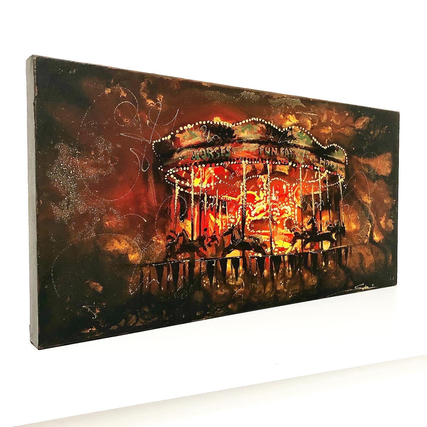 Carousel painting, Circus, funfair inspired artwork, Original canvas painting wall art