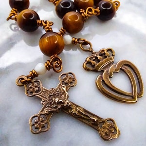 Handmade denarius rosary, made of natural tiger's eye stone. Handmade decadent Rosary, eye of tiger Rosary, Chaplet. FSSPX Rosary.