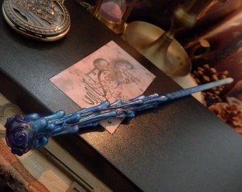 Blue Drip Style Handmade Magic Wand - 10 inches - Sci Fi Fantasy inspired Movie Prop - Handpainted - Home Decor or Cosplay - One of a Kind