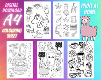 Unicorn Colouring Bundle 2 - Fantasy inspired A4 colouring sheets - Digital Download - Print at Home - Cute Kawaii fun activity for kids