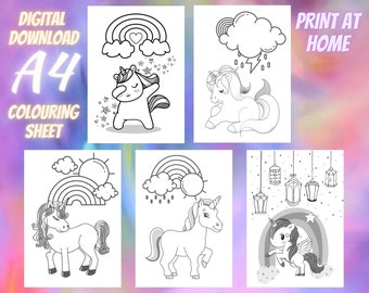 Unicorn Colouring Bundle 1 - Fantasy inspired A4 colouring sheets - Digital Download - Print at Home - Fun Activities For Kids with Rainbows