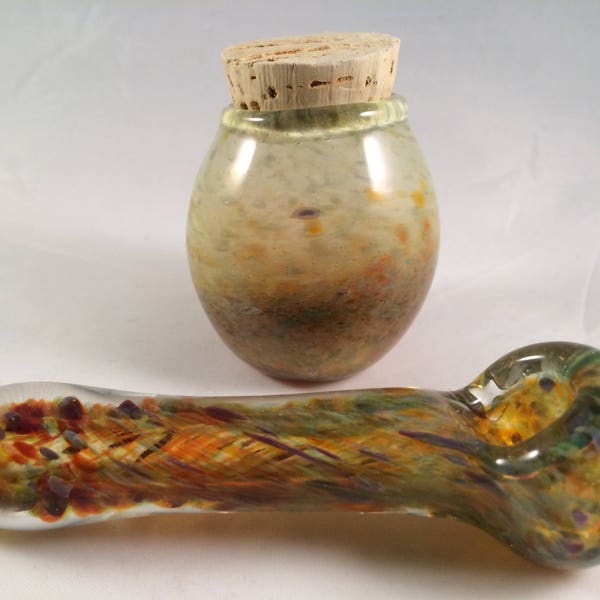 sparkly glass smoking pipe nug jar combo, glass smoking pipe, nug jar, glass pipe, tobacco pipe,