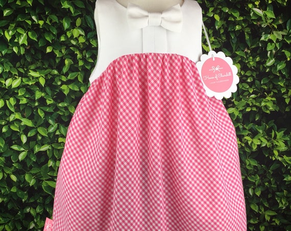 The 'Bow Tie Dress" in Pink & White Gingham