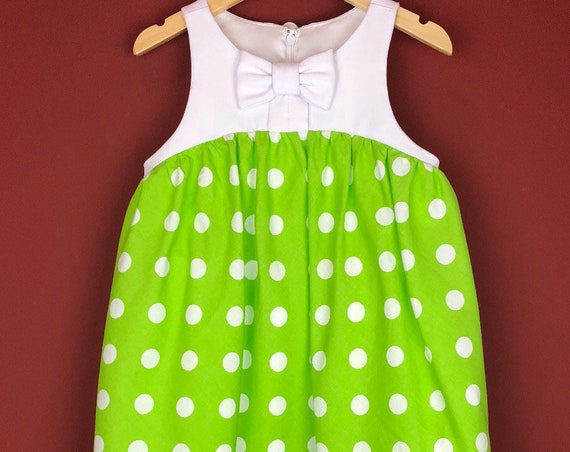 The "Bow Tie Dress" in Lime Polka Dot