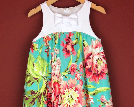 The "Bow-Tie Dress" in Aqua Floral.