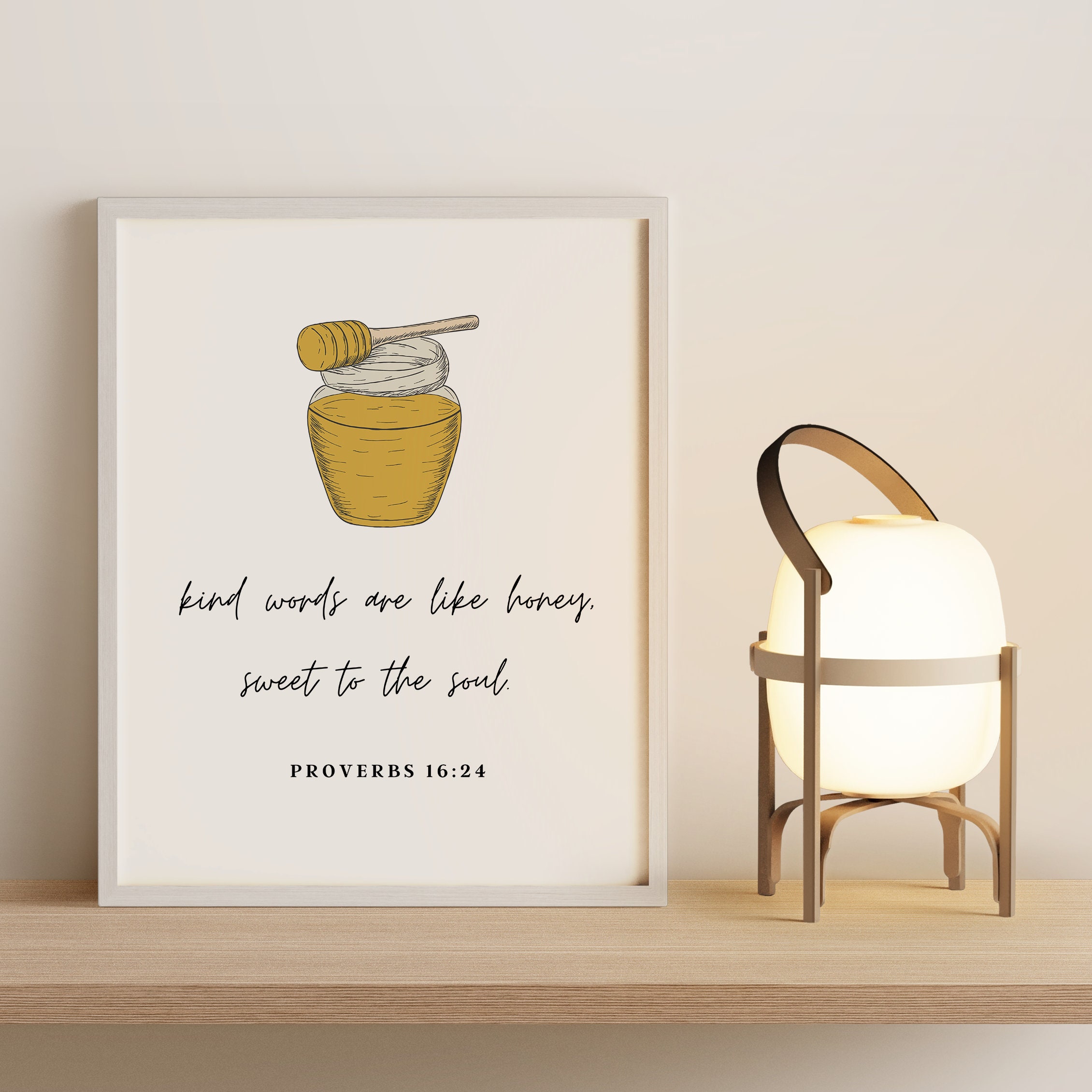 Christian Wall Art Kind Words Are Like Honey Sweet to the Soul Proverbs Bible Print Modern Christian Print Minimalist Art for Kitchen