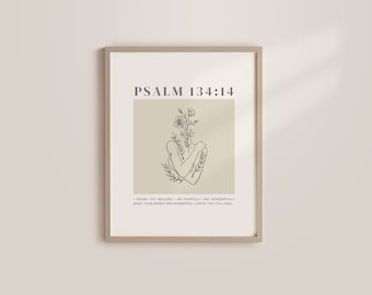 Christian Wall Art I am Fearfully and Wonderfully Made Christian Print Modern Christian Wall Art Neutral Bible Verse Gift for Women