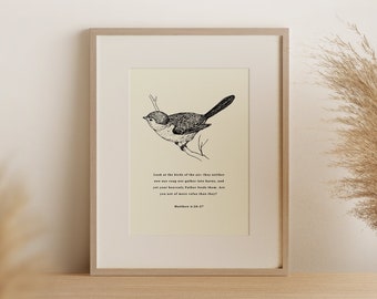 Look at the Birds, Matthew 6:26-27, Bible Verse Print, Christian Printable, Christian Wall Art, Bible Verse Prints, Modern Christian Decor