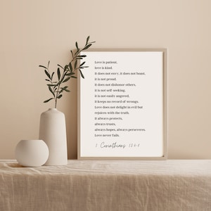 Christian Wall Art Love is patient Love is kind 1 Corinthians 13 Christian Printable Modern Bible Verse Print Minimalist Christian Print