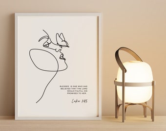 Christian Wall Art Printable Luke 1:45 Bible Verse Print Christian Home Decor Gift for Women Minimalist Bible Art Print Neutral
