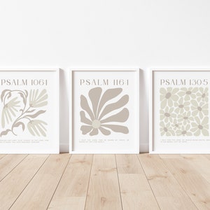 Christian Wall Art Set of 3 Psalms Prints Floral Psalm 106 Psalm 116 Psalm 130 Scripture Décor Modern Bible Verse Art Neutral Design