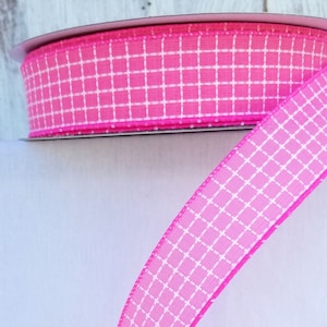 1.5&quot; Pink and White Spring Ribbon, 5 yards, Valentine&#39;s Day Ribbon, Wired Ribbon for Spring Wreath, Mothers Day Bow, Spring Wreath Bow