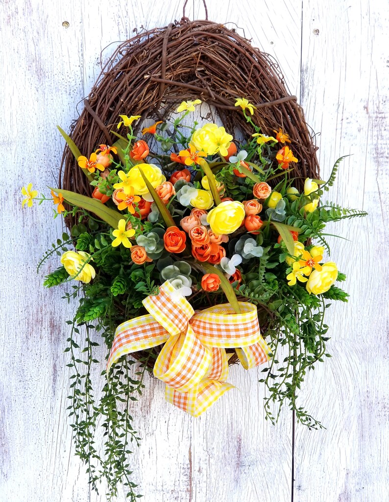 Spring Door Basket Wreath Grapevine Wall Basket Easter Door Etsy