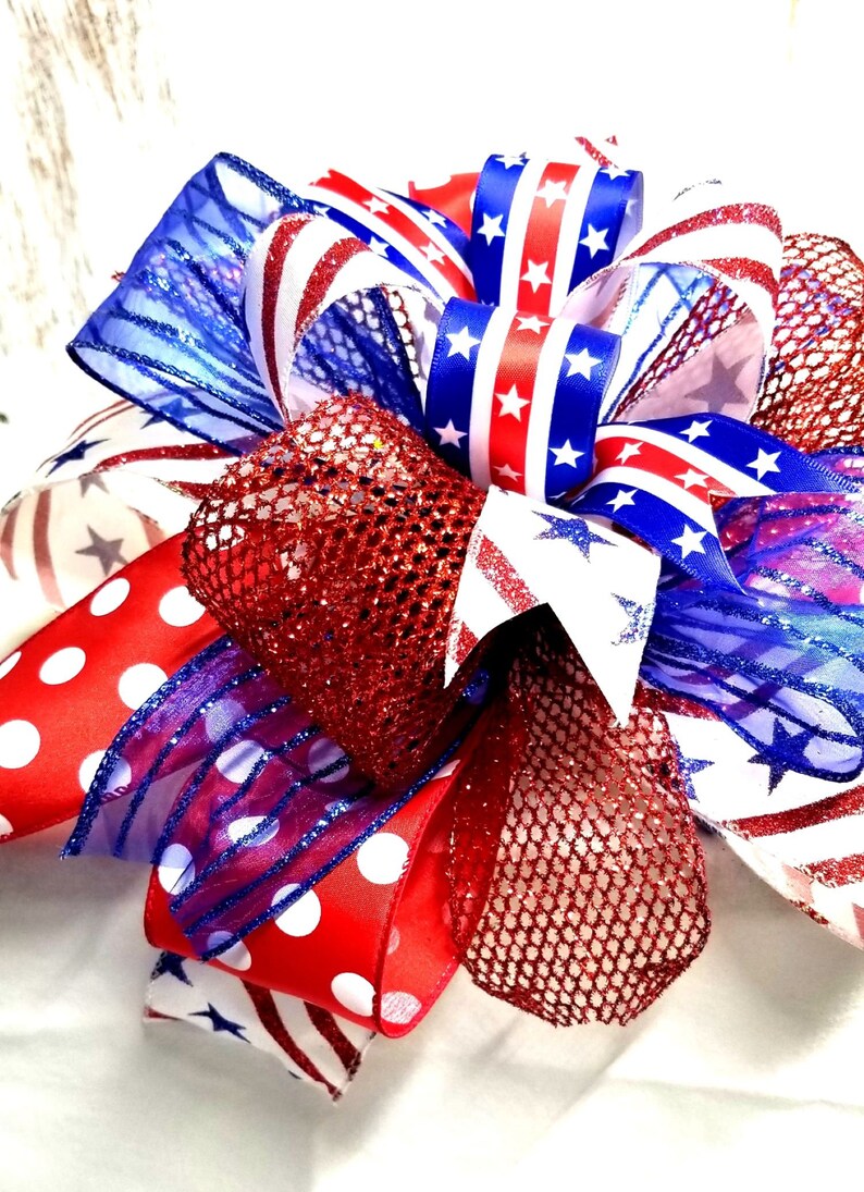 Patriotic Bow for Wreath Multi Ribbon Patriotic Bow 4th of Etsy