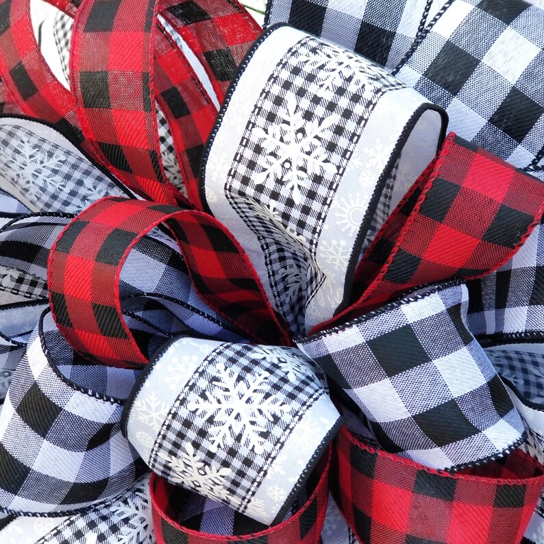 Black and White Christmas Tree Topper Bow Buffalo Plaid Etsy