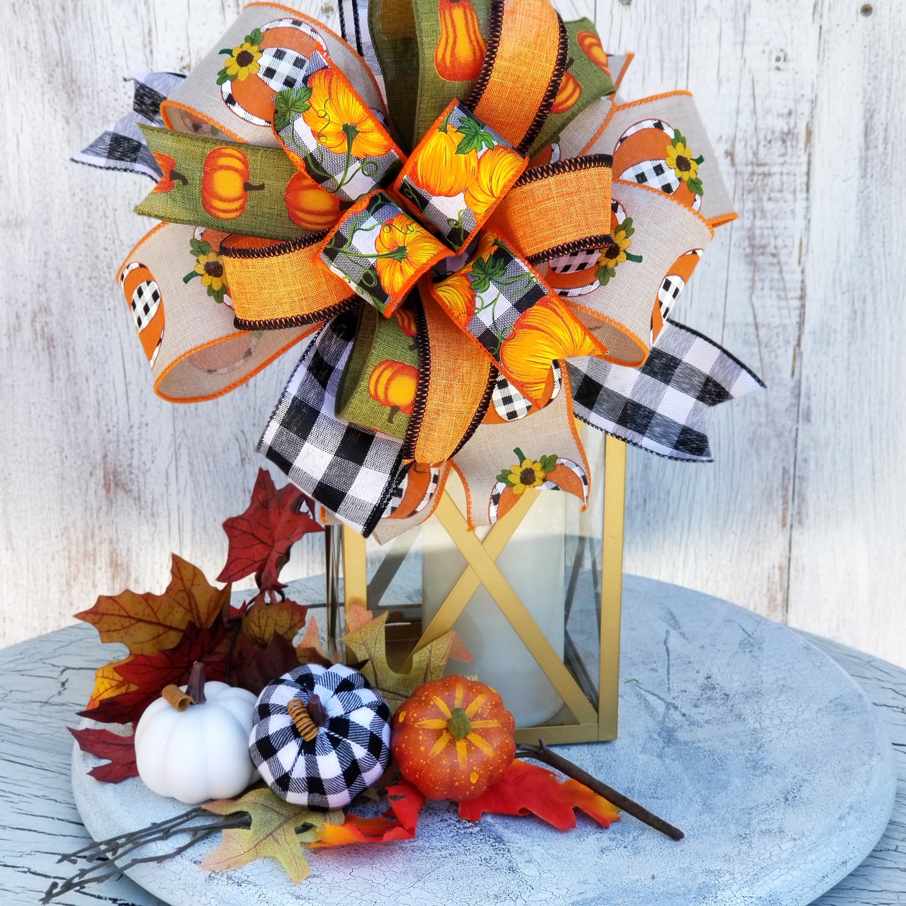 Extra Large Fall Wreath Bows Orange Buffalo Plaid Bows Thanksgiving Burlap  Bows Wreath Bows