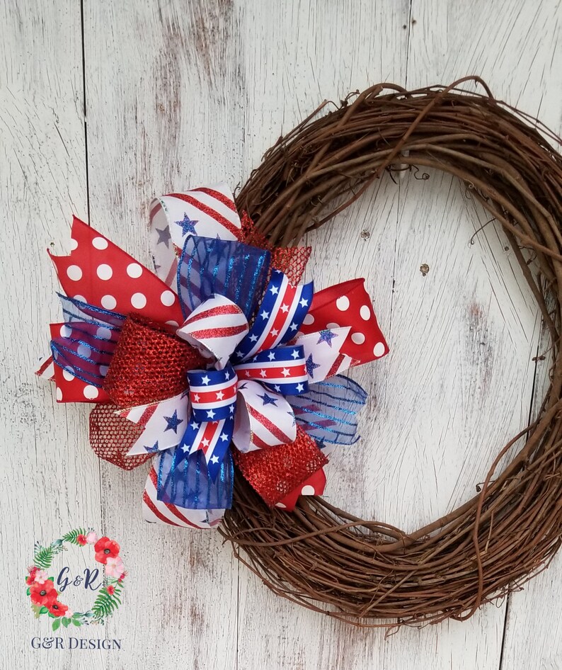 Patriotic Bow for Wreath Multi Ribbon Patriotic Bow 4th of Etsy