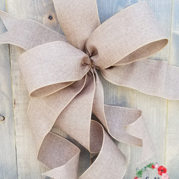 Neutral Bow for Summer Wreath, Linen Wreath Bow, Rustic Décor, Lantern Swag, Farmhouse Bow Décor, Natural Beige Bow, Everyday Bow, Evergreen