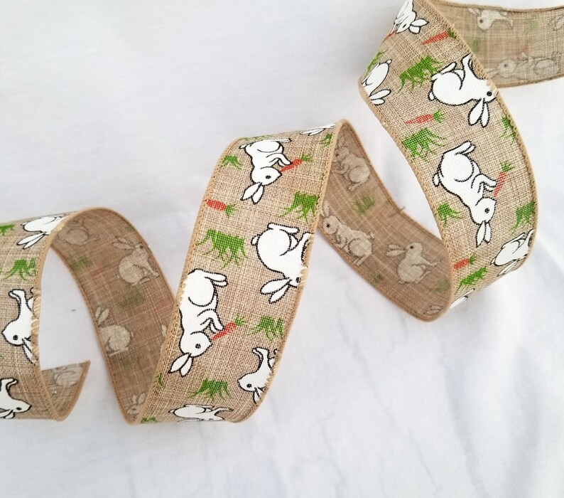 1.5 Easter Bunny & Carrot Wired Ribbon 5 yards Easter Etsy