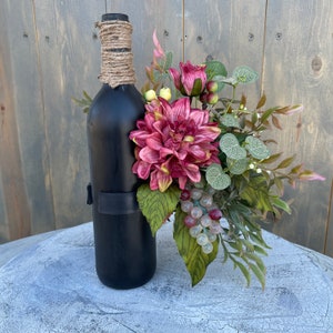 Wine Bottle Flower Bouquet, Holiday Party Hostess Gift, Valentines Gift for Wine Lover, Wedding Centerpiece, Bottle Topper, Date Night Decor